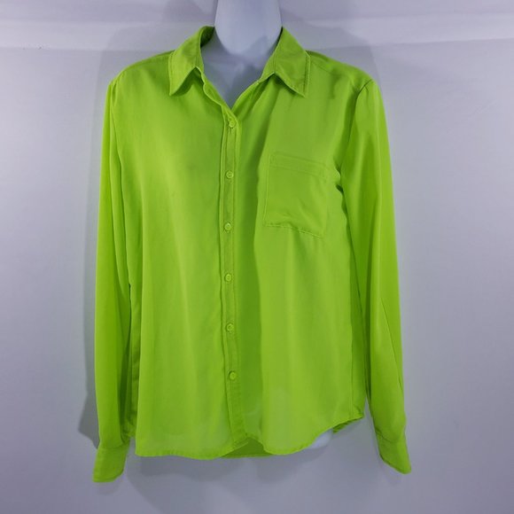 Kut From The‎ Kloth Womens Top Button Up Chartreuse - Picture 5 of 8